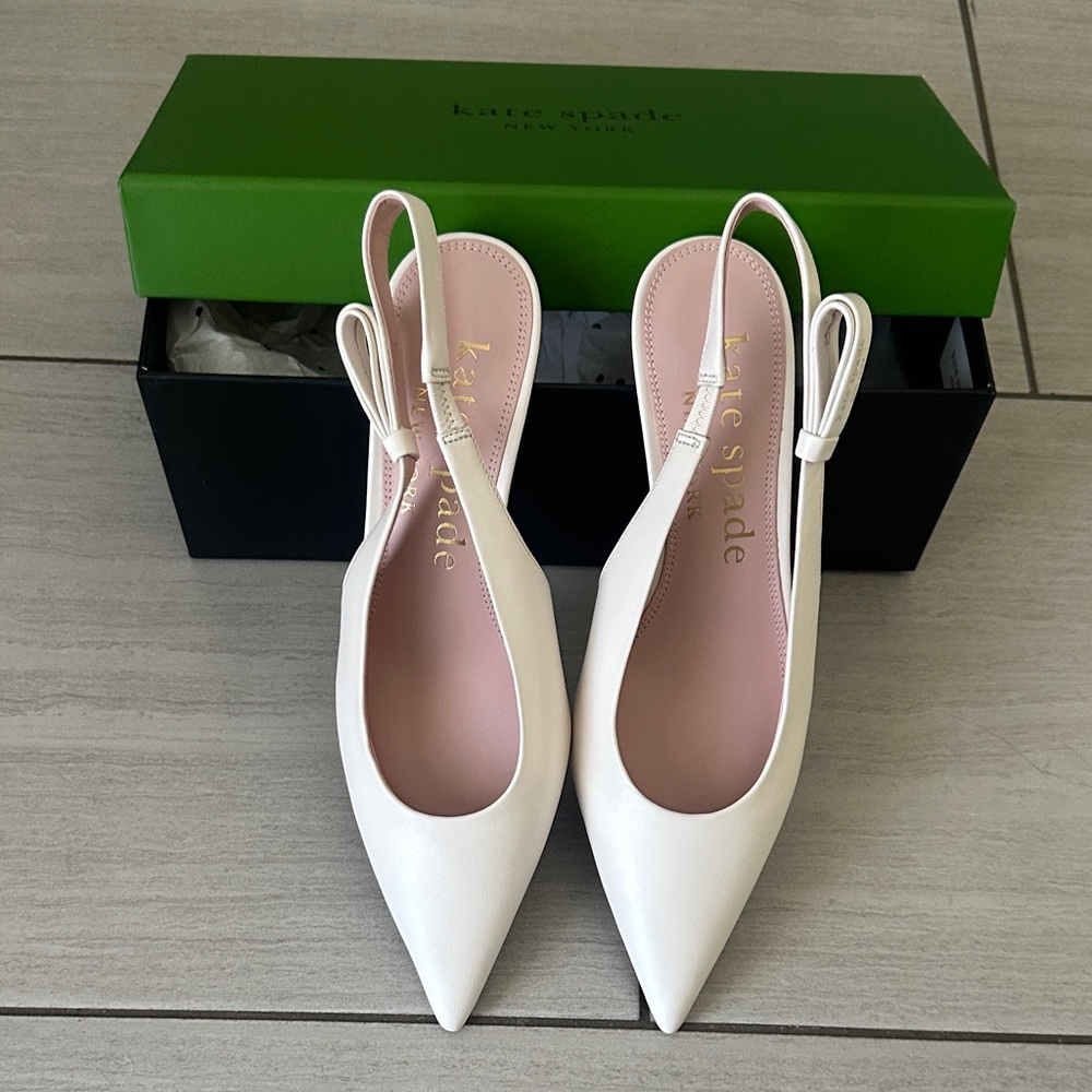 NWT-Kate Spade Cream Riley Slingback Kitten Heel size 8